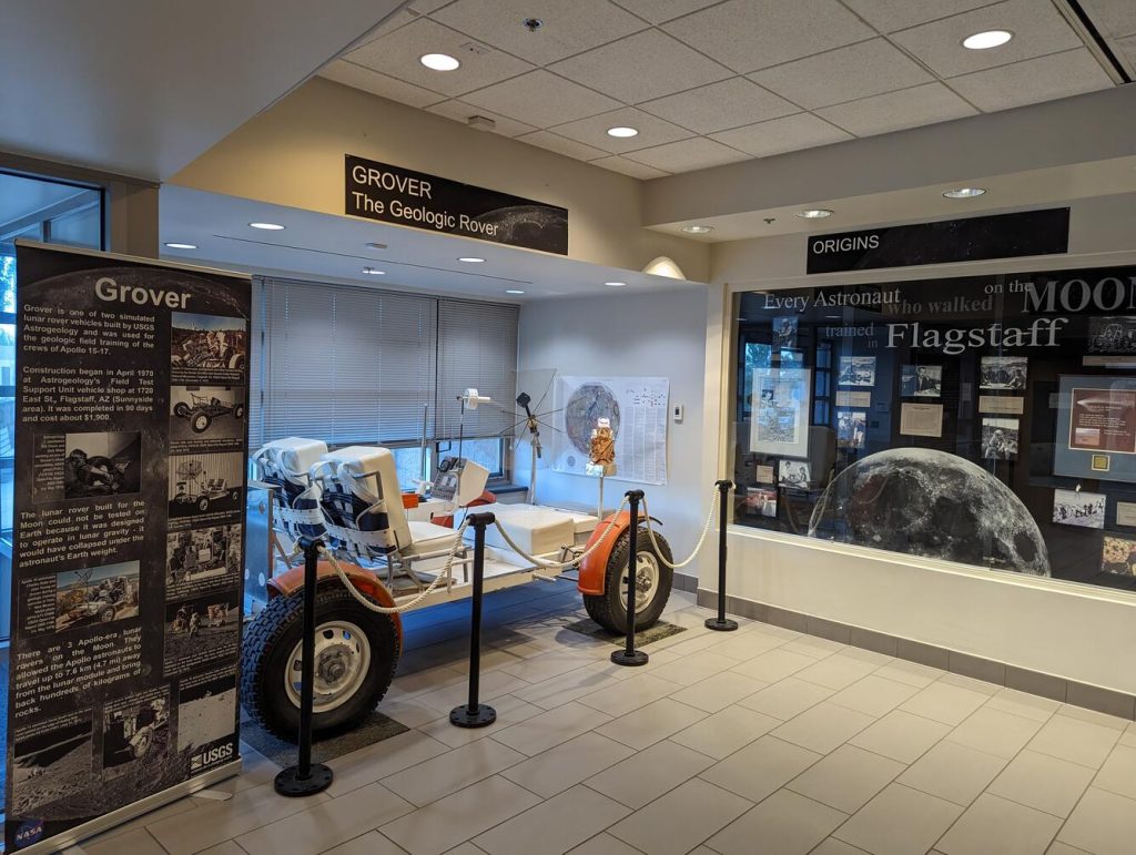 "Grover" the rover that USGS built to train the Apollo astronauts before their trips to the Moon is on display in the lobby of the USGS Astrogeology Science Center in Flagstaff.